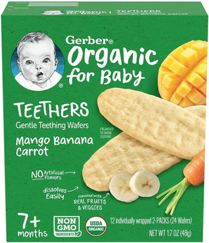 Gerber Organic Gentle Teething Wafers, Mango Banana Carrot, for 7 Months Baby 48g