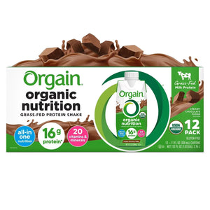 Orgain Organic Nutrition 16g Grass- Fed Protein Shake, Creamy Chocolate Fudge, 330ml (12 pk)