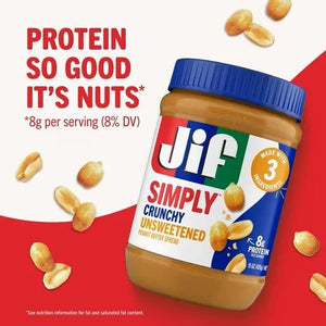 Jif Simply Crunchy Unsweetened Peanut Butter Spread 425g