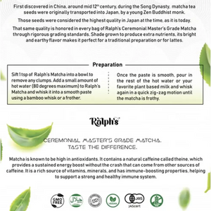 Ralph’s Ceremonial Master’s Grade Matcha preparation instructions, vegan and plant-based, iPlantBased UAE.