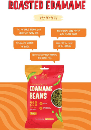 Livsmart Crunchy Roasted Edamame Beans - Spicy 52g Each (Pack Of 2)