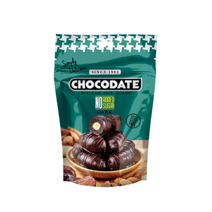 Chocodate No Sugar Added Rich Silky Chocolate, Roasted Almonds, Velvety Arabian Dates, Low Calories, No GMO, Gluten Free Chocolate, Perfect Snacking - 230gm