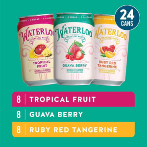 Waterloo Sparkling Water Variety Pack 355ml (TROPICAL-GUAVA-RUBY) 24 pk