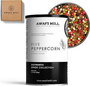AWAFI MILL Five Pepper corn Blend Black, White, Green, Pink, and Szechuan Pepper Medley - 100 g | 3.5 Oz