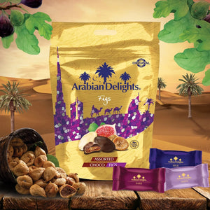 Arabian Delights Chocolate Figs, Assorted Pack, Coated Bite-Sized Snacks - 250 gm