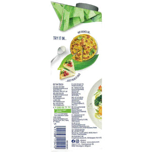 Plant-based drink carton with green leaf design, serving suggestions for hot dishes and desserts, iPlantBased UAE