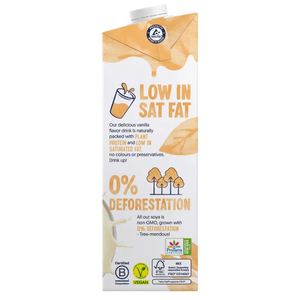 Plant-based vanilla drink carton, low in saturated fat, 0% deforestation, vegan, UAE