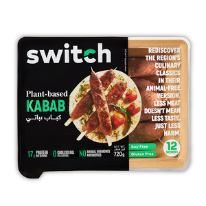 Switch Vegan Kabab 720g,100% Plant-Based, GMO-Free, Cholesterol-Free, Soy-Free, Gluten-Free Halal (12 Skewers) (Frozen)