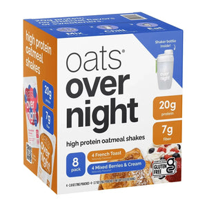Oats Overnight High Protein Oatmeal Shakes Variety Pack, 20g Protein – 8 Pack (Includes Shaker Bottle)