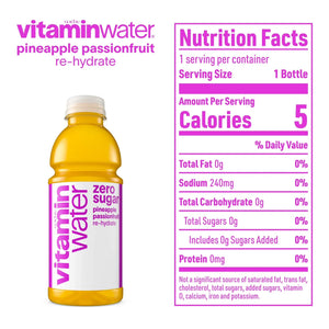 Vitaminwater Re-Hydrate Zero Sugar Pineapple Passionfruit Flavored Water Beverage Bottle 500ml