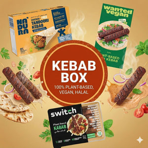 Plant-based kebab box assortment with vegan kebabs, naan, vegetables, iPlantBased UAE