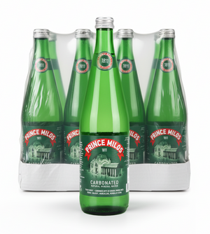 Prince Milos Natural Sparkling Mineral Water Glass Bottle 750 ml x 12
