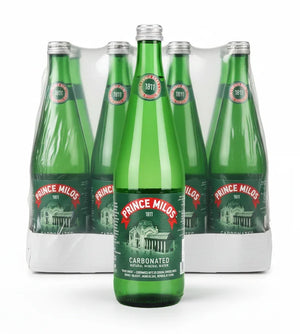 Prince Milos Natural Sparkling Mineral Water Glass Bottle 750 ml x 12