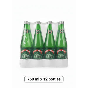 Prince Milos Natural Sparkling Mineral Water Glass Bottle 750 ml x 12