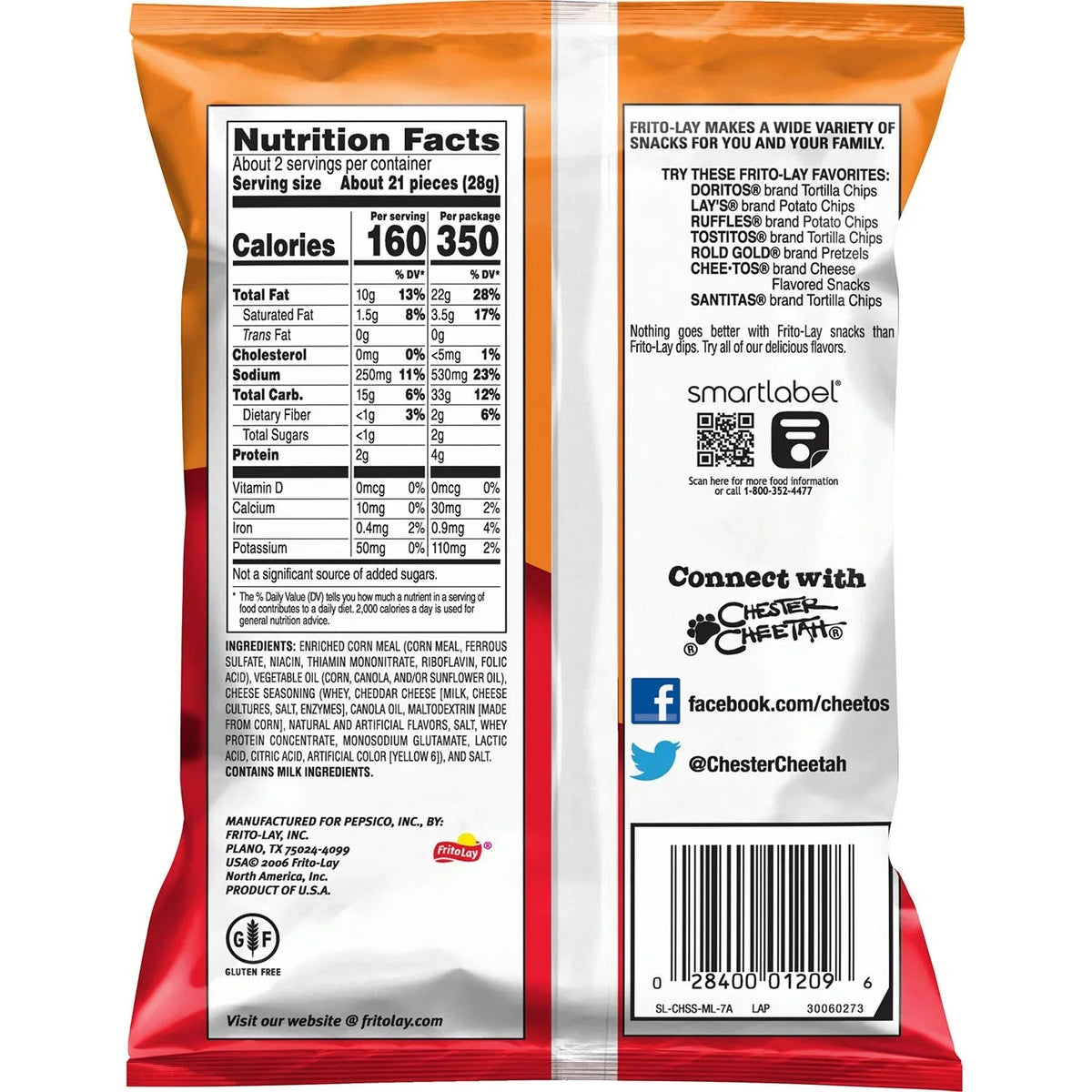 Cheetos Crunchy Cheese Flavored Snacks, Made with Real Cheese, Export - 1.25 OZ
