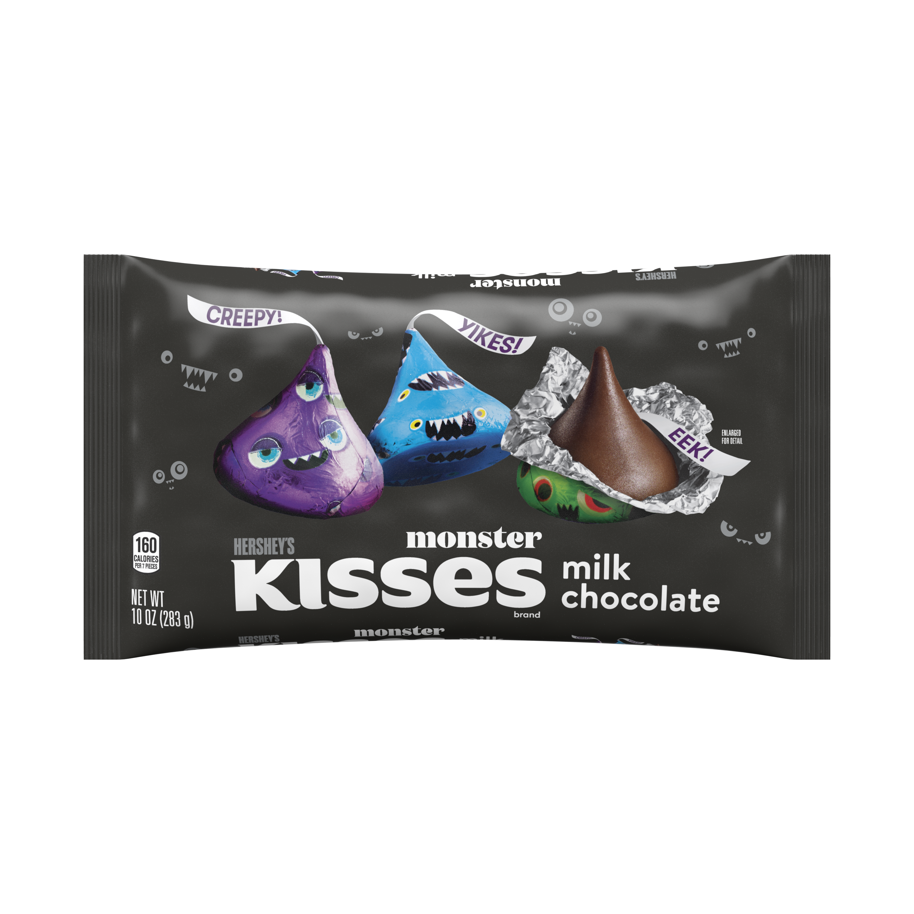 HERSHEY'S KISSES Milk Chocolate Monster Foil, Halloween Candy Bag, 283gm
