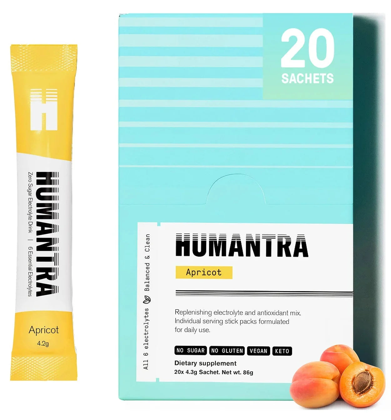 Humantra Apricot Electrolyte Hydration Pack – Zero Sugar, 20 Servings, 72g