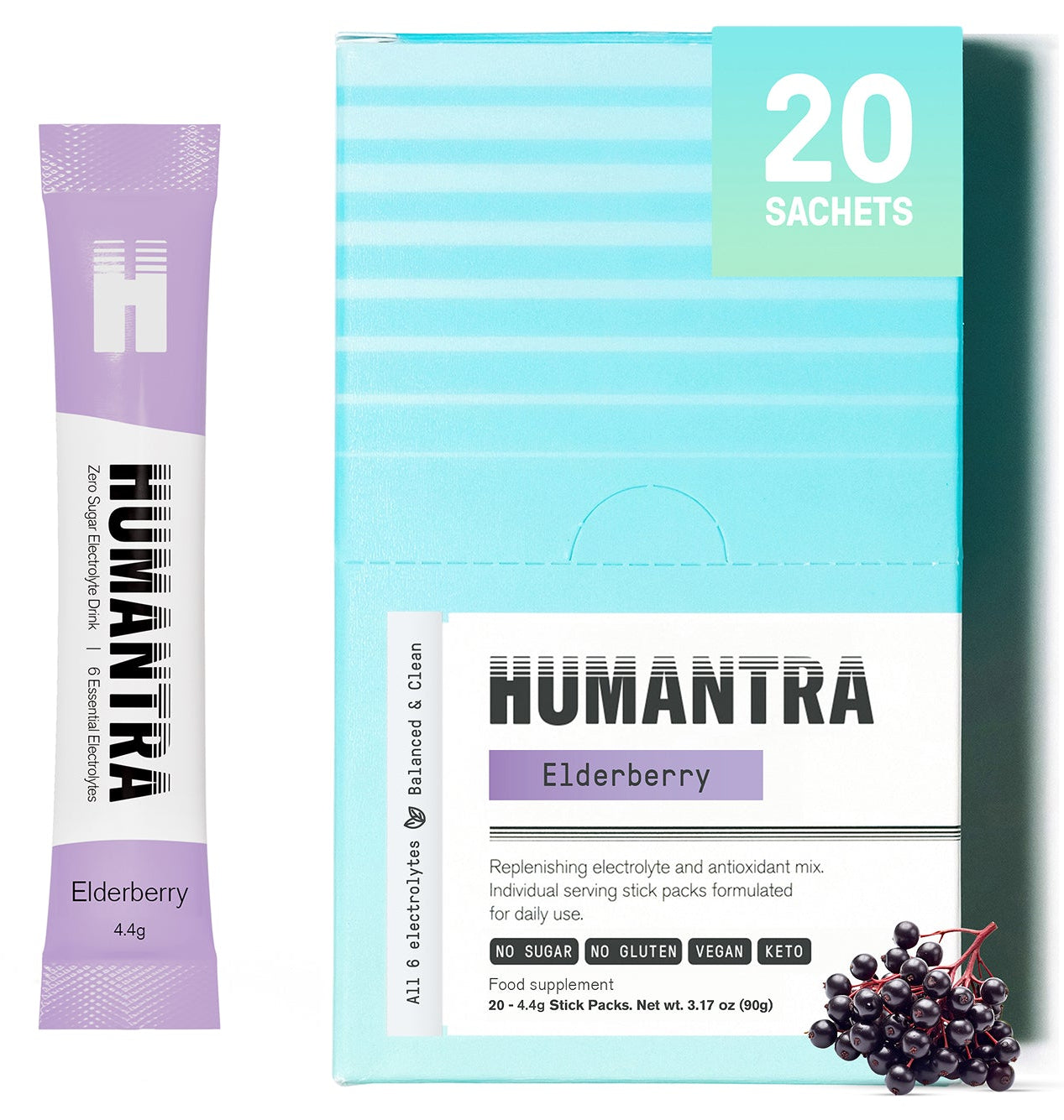 Humantra Elderberry Electrolyte Hydration Pack – Zero Sugar, 20 Servings, 90g