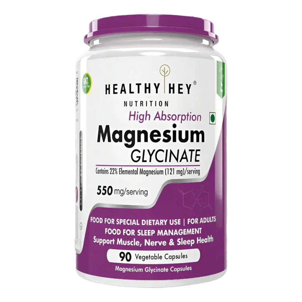 HealthyHey Magnesium Glycinate High Absorption Sleep & Muscle Recovery 120 Vegetable Capsules