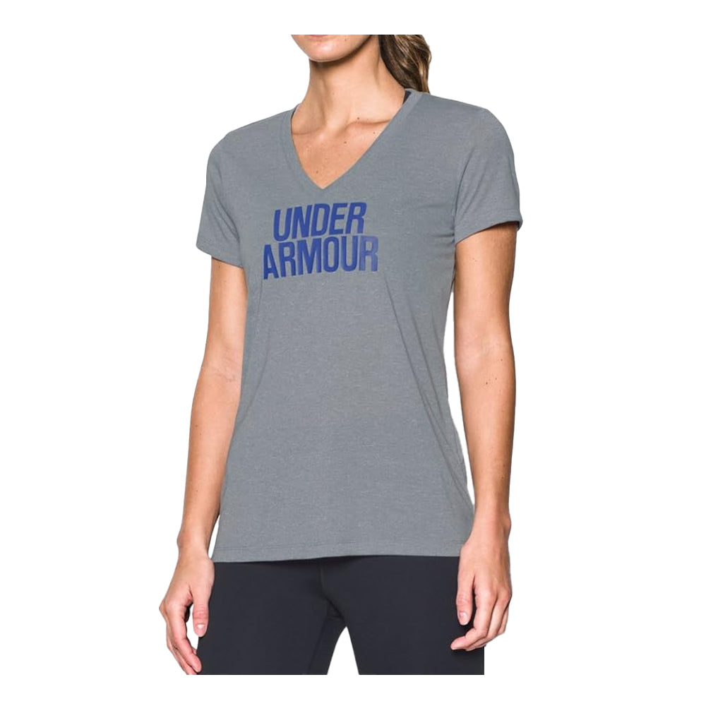 Under Armour - تيشيرت رياضي Threadborne Train Wordmark بقصة V-Neck - نقشة ملتفة
