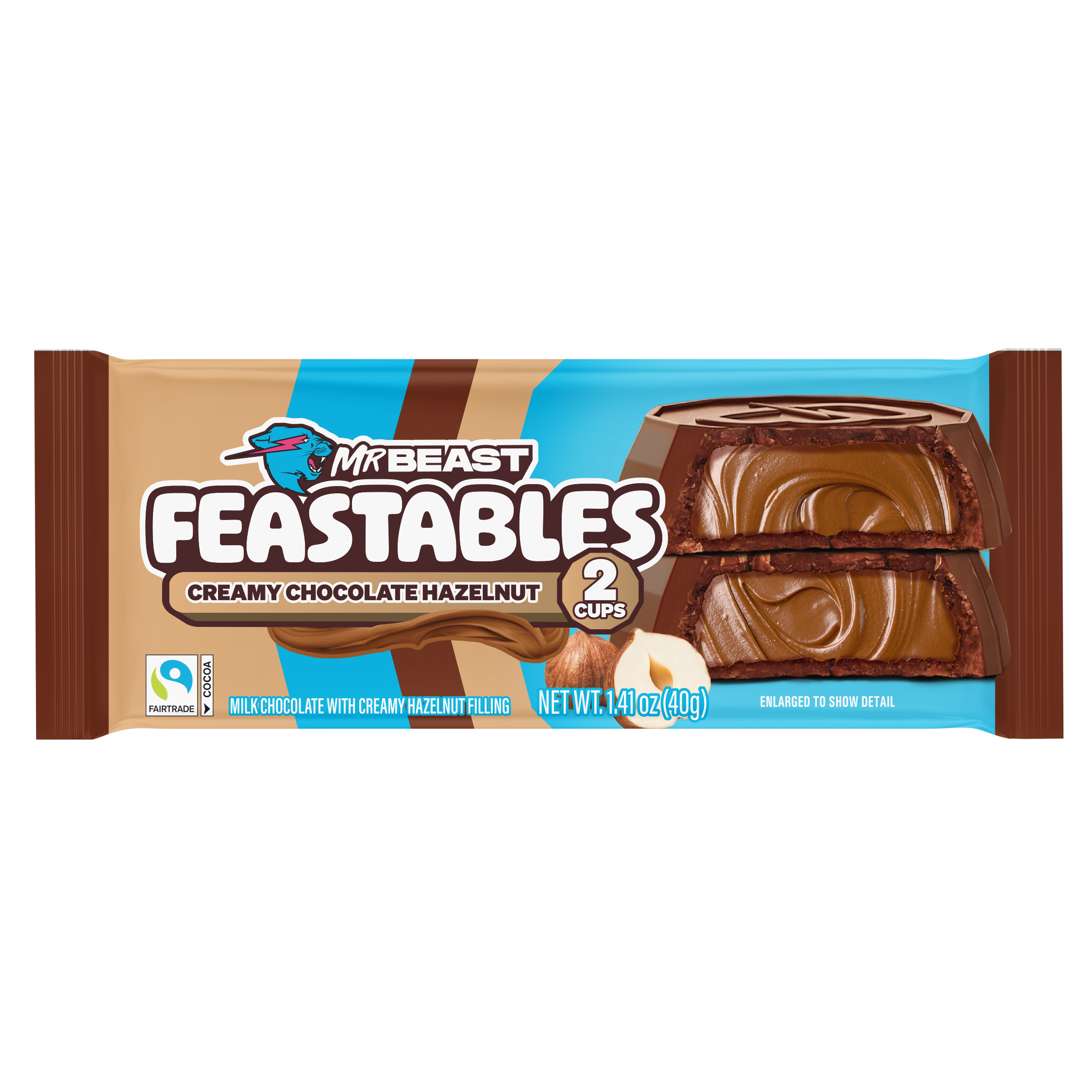 Mr Beast Feastables Hazelnut Cups 40gm, Made with Grass-Fed Milk Chocolate and Organic Cocoa