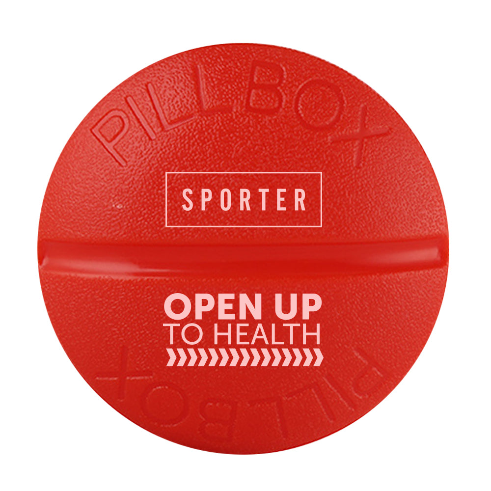 Sporter Round Pill Box - 4 Parts Red Pill Organizer
