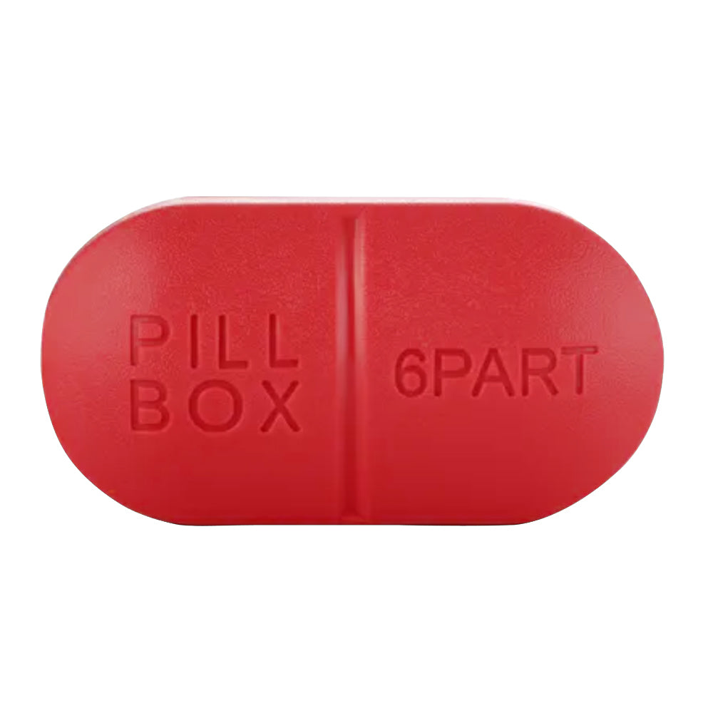 Sporter Oval Pill Box - 6 Parts Red Pill Organizer