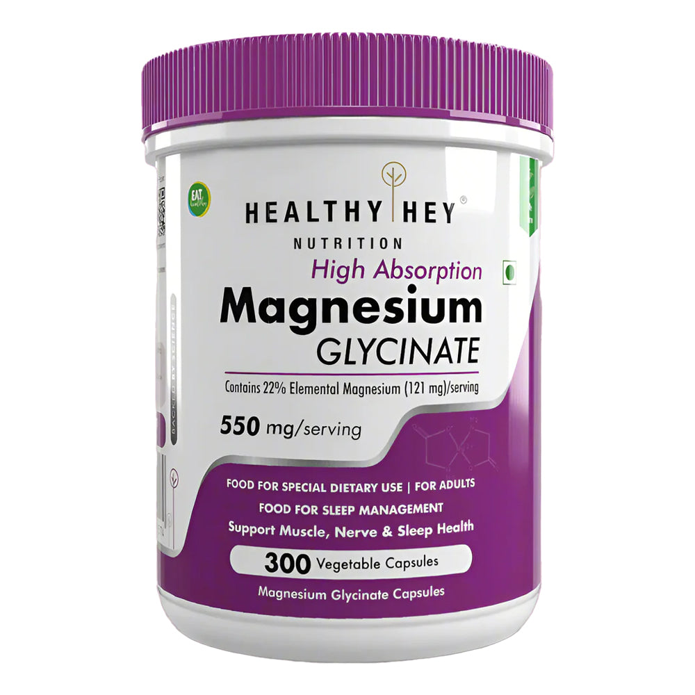 HealthyHey Magnesium Glycinate High Absorption Sleep & Muscle Recovery 120 Vegetable Capsules