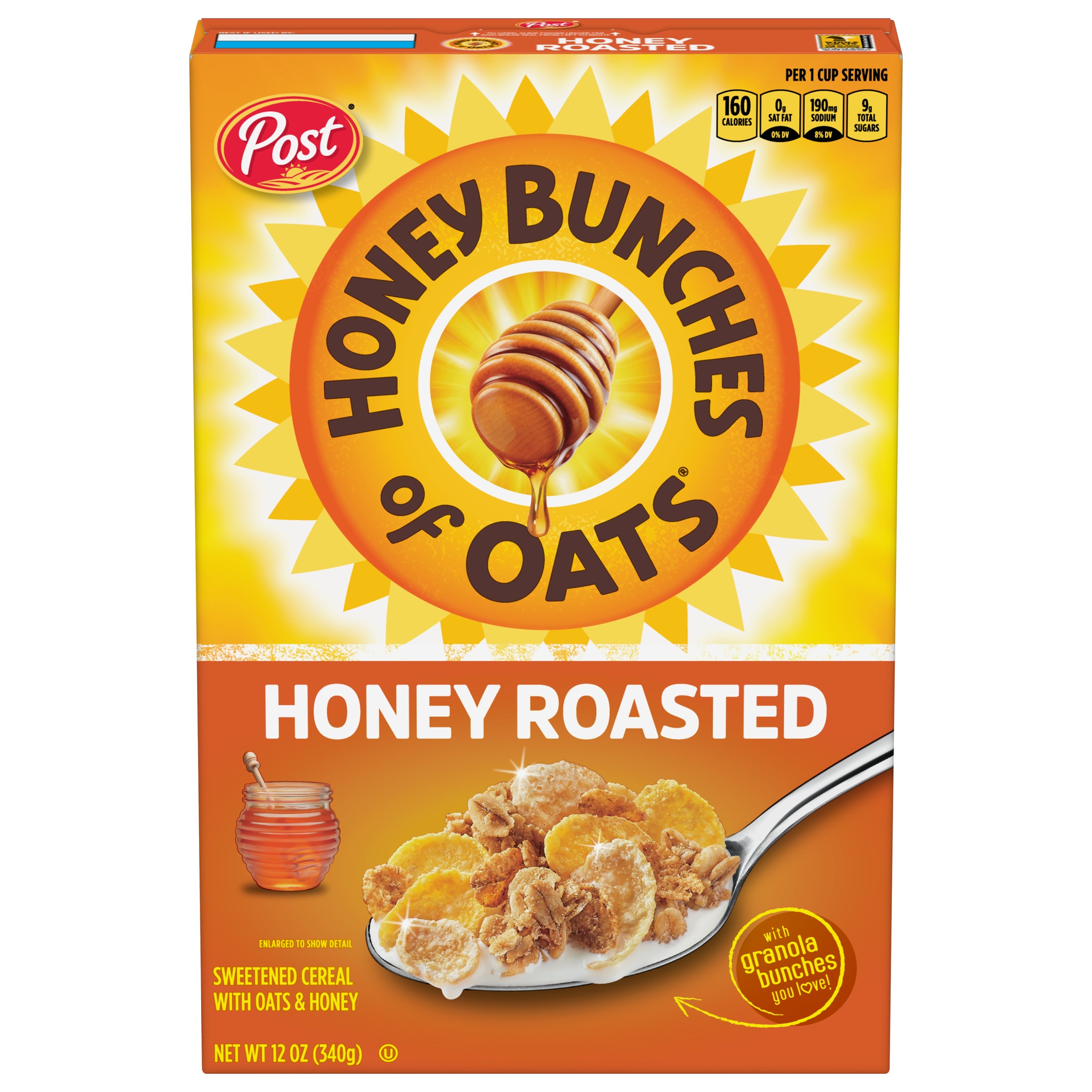 Post Honey Bunches of Oats Honey Roasted, Low Fat,with Whole Grain Cereal 340gm