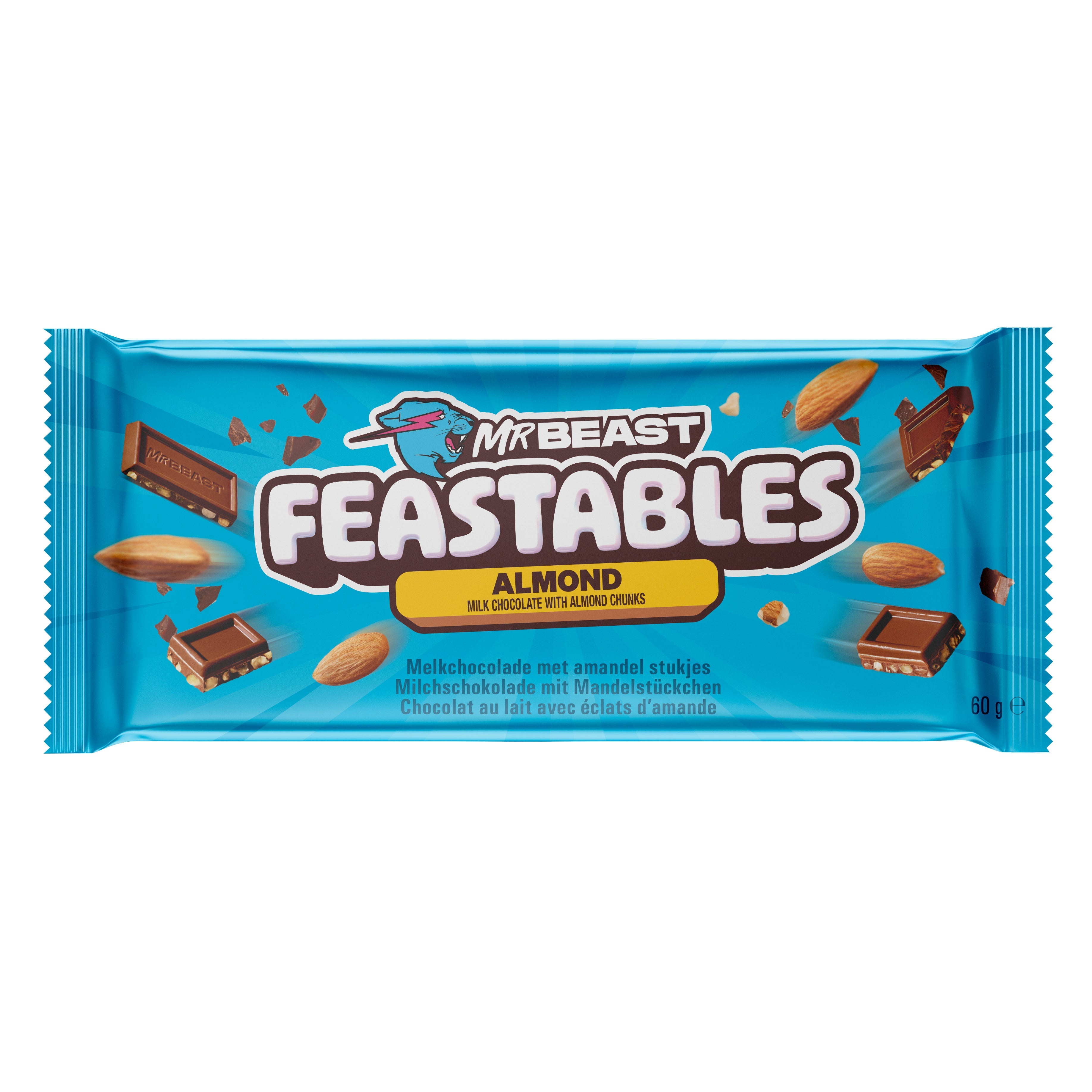 Mr Beast Feastables Almond Chocolate Bar 60gm, Made with Grass-Fed Milk Chocolate and Organic Cocoa