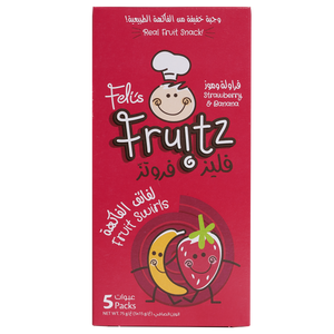 Feli's Fruitz Strawberry Banana Fruit Swirls - Real Fruit Snack - Vegan- Gluten Free 75gm (5x15gm)