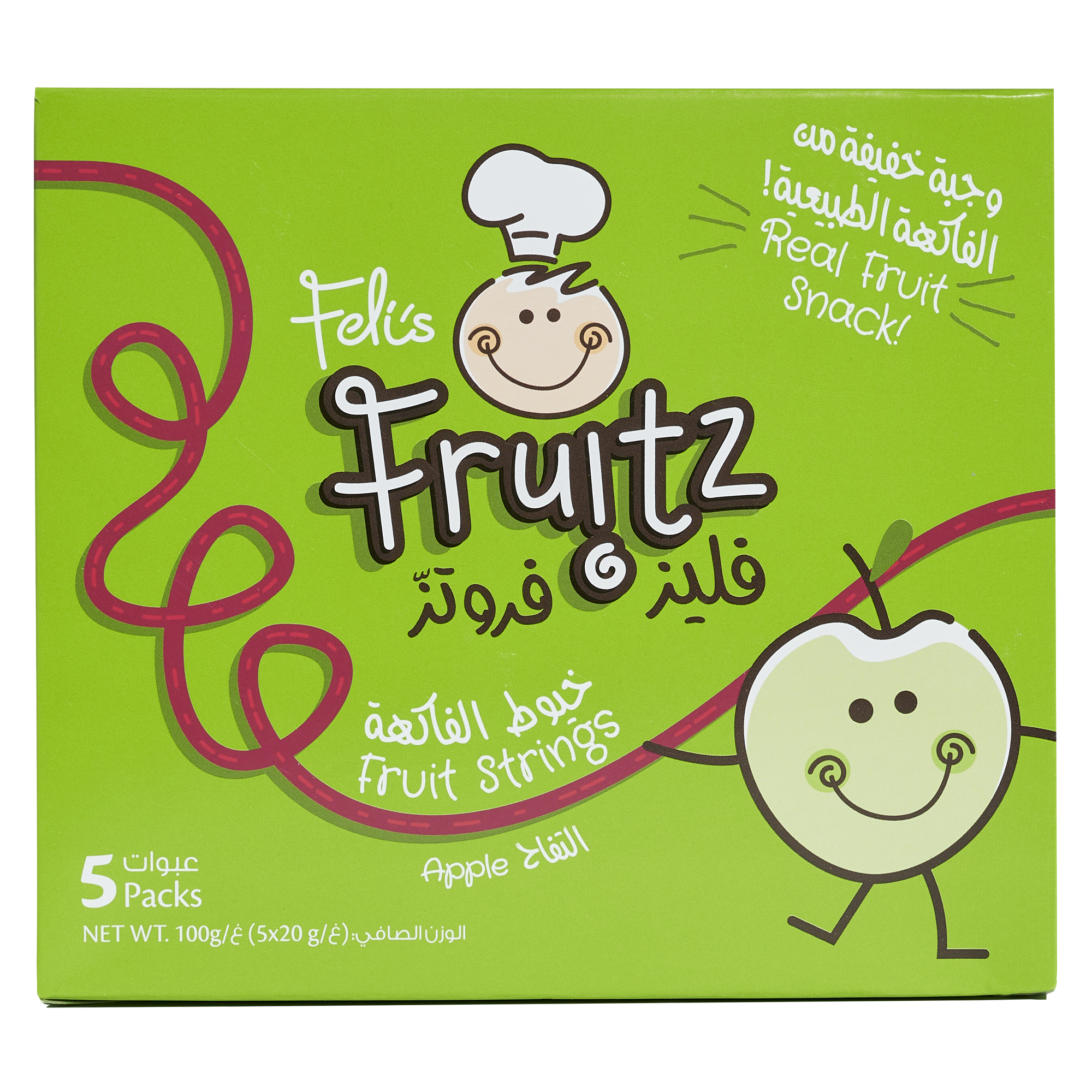 Feli's Fruitz Apple Fruit Strings - Real Fruit Snack - Vegan- Gluten Free 100gm (5x20gm)