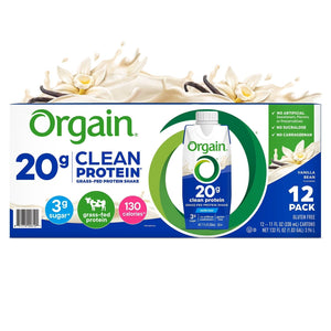 Orgain 20g Clean Protein Grass-Fed Protein Shake, Vanilla Bean 330ml (12 pk)