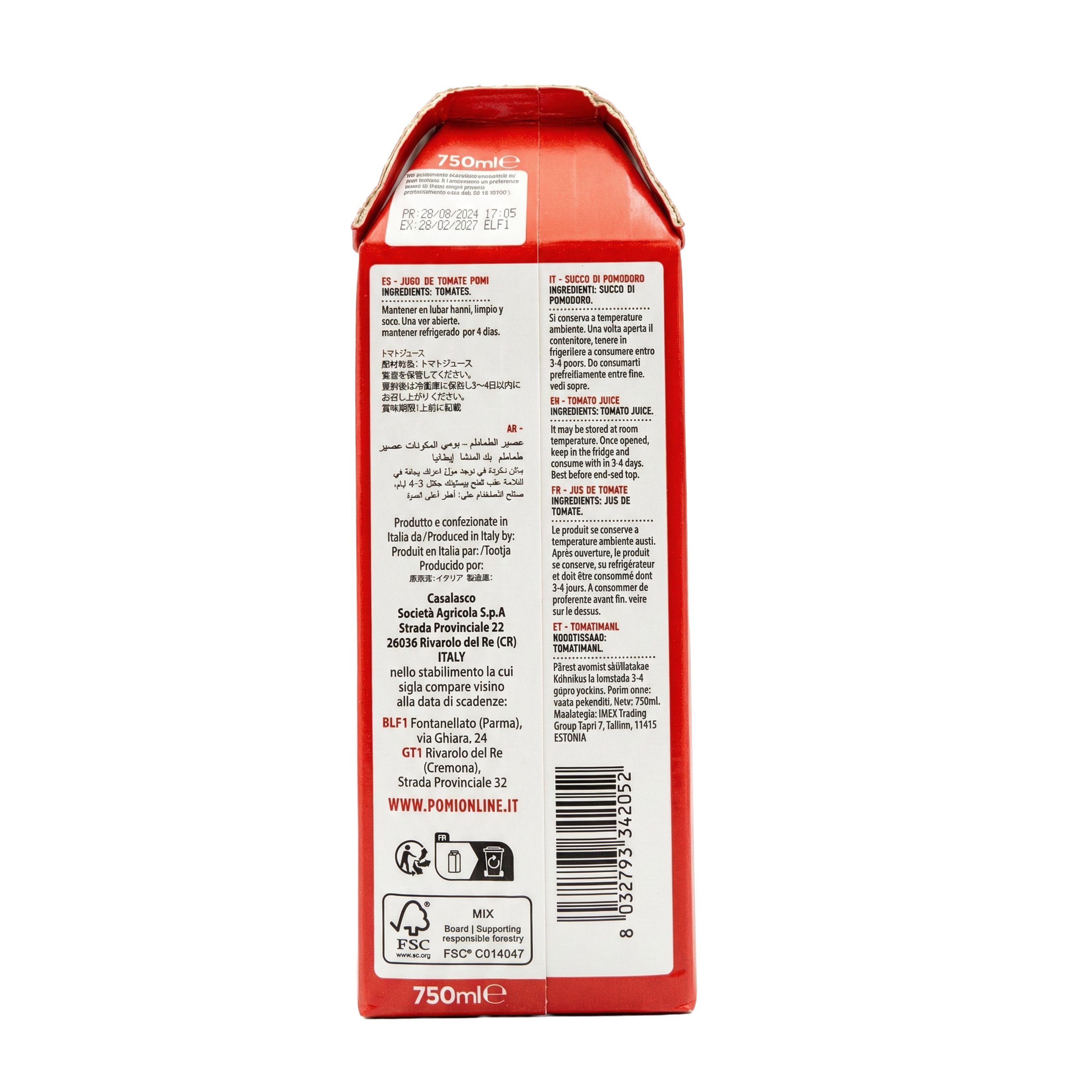 Pomi Tomato Juice 750ml
