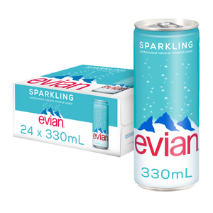 Evian Sparkling Carbonated Natural Mineral Water Can, (Pack of 24) 330ml