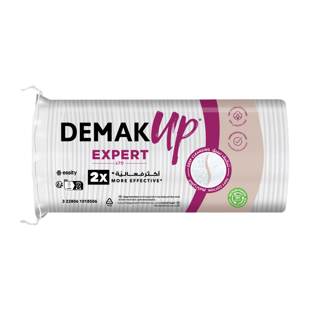 Demak’ Up Expert Cotton Pads, 70pcs 2X More Effective Makeup Removal