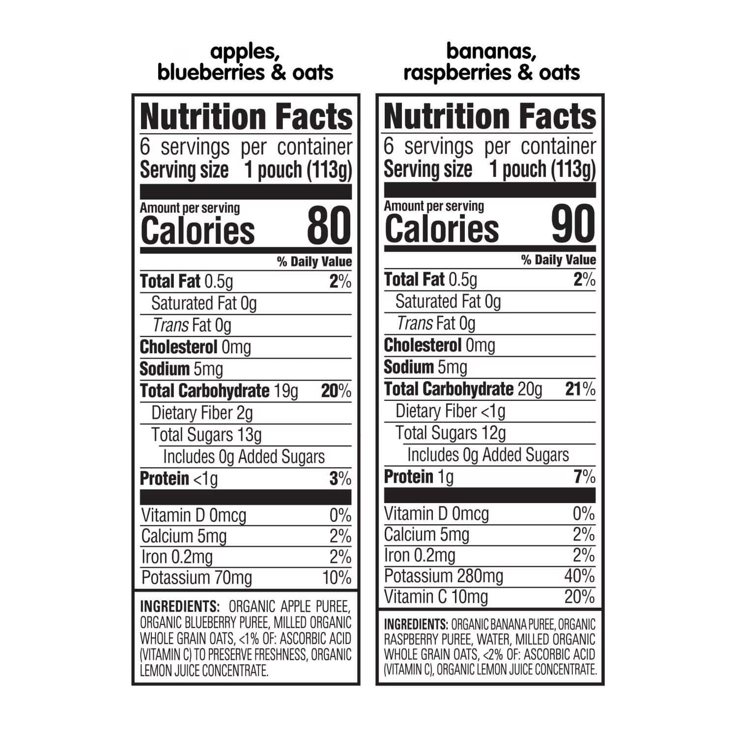HappyBABY Organics Clearly Crafted Fruit & Oat Pouches Variety Pack, 113g (12pc)