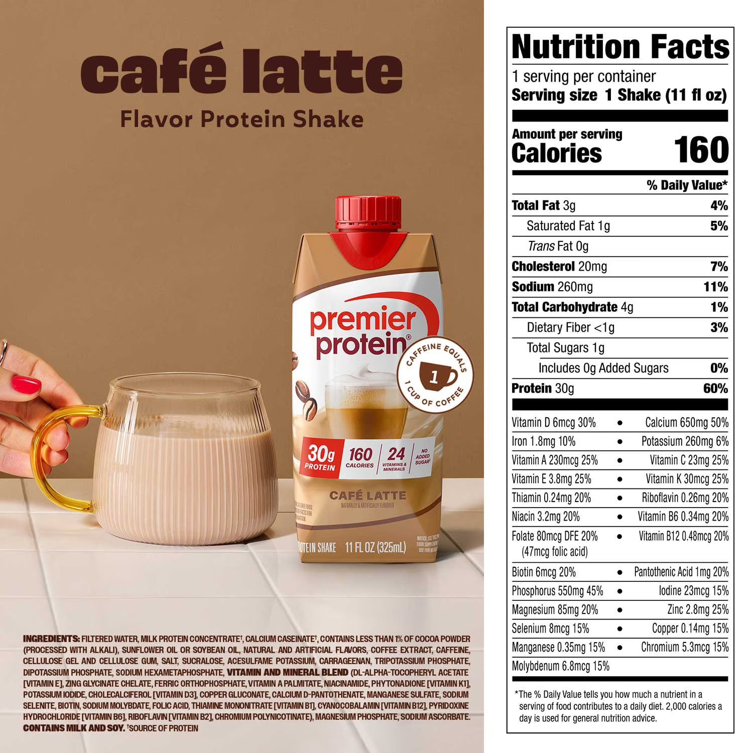 Premier Protein 30g High Protein Shake, Café Latte 325ml
