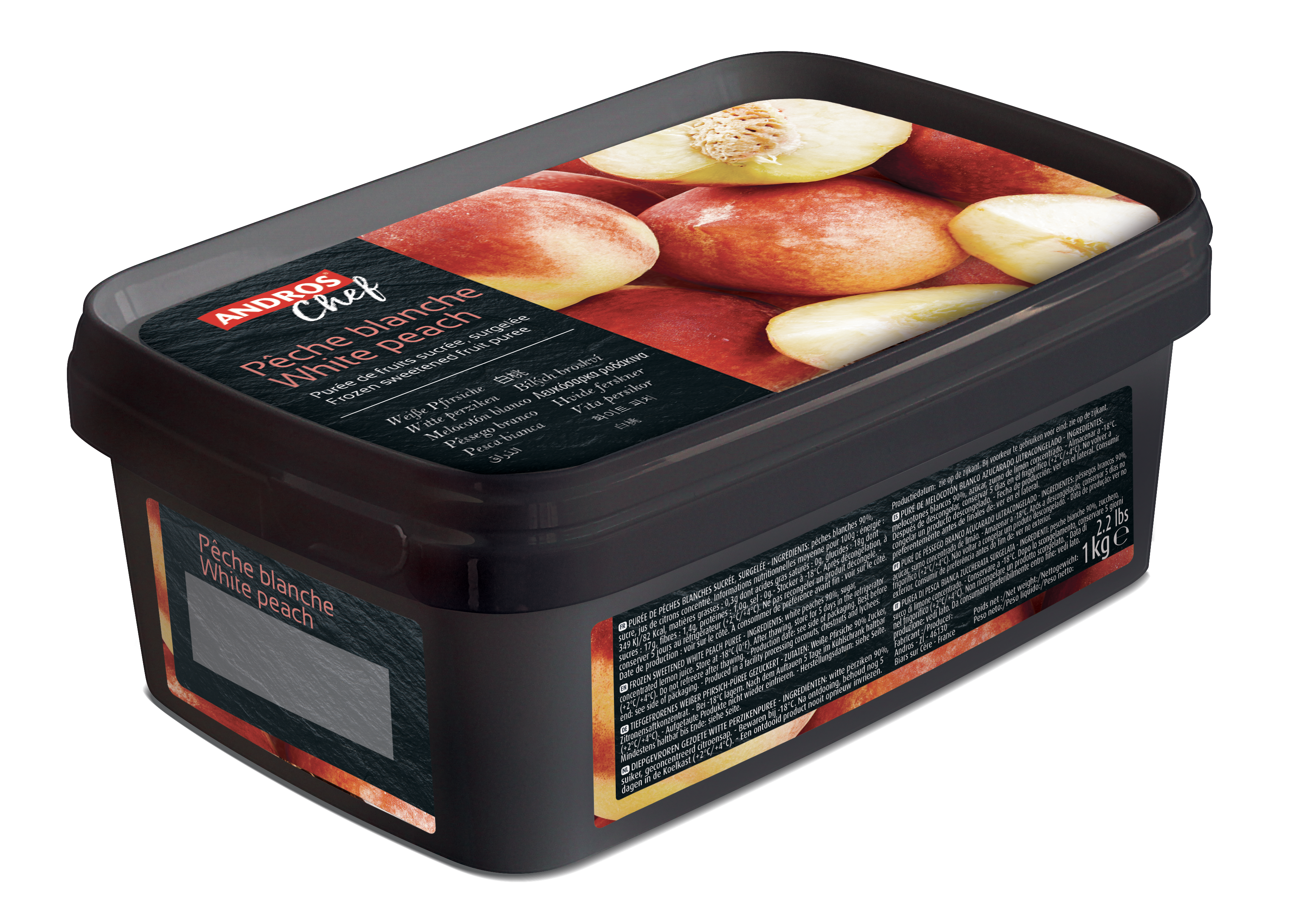 Andros Chef Frozen White Peach Puree 1 kg Tub