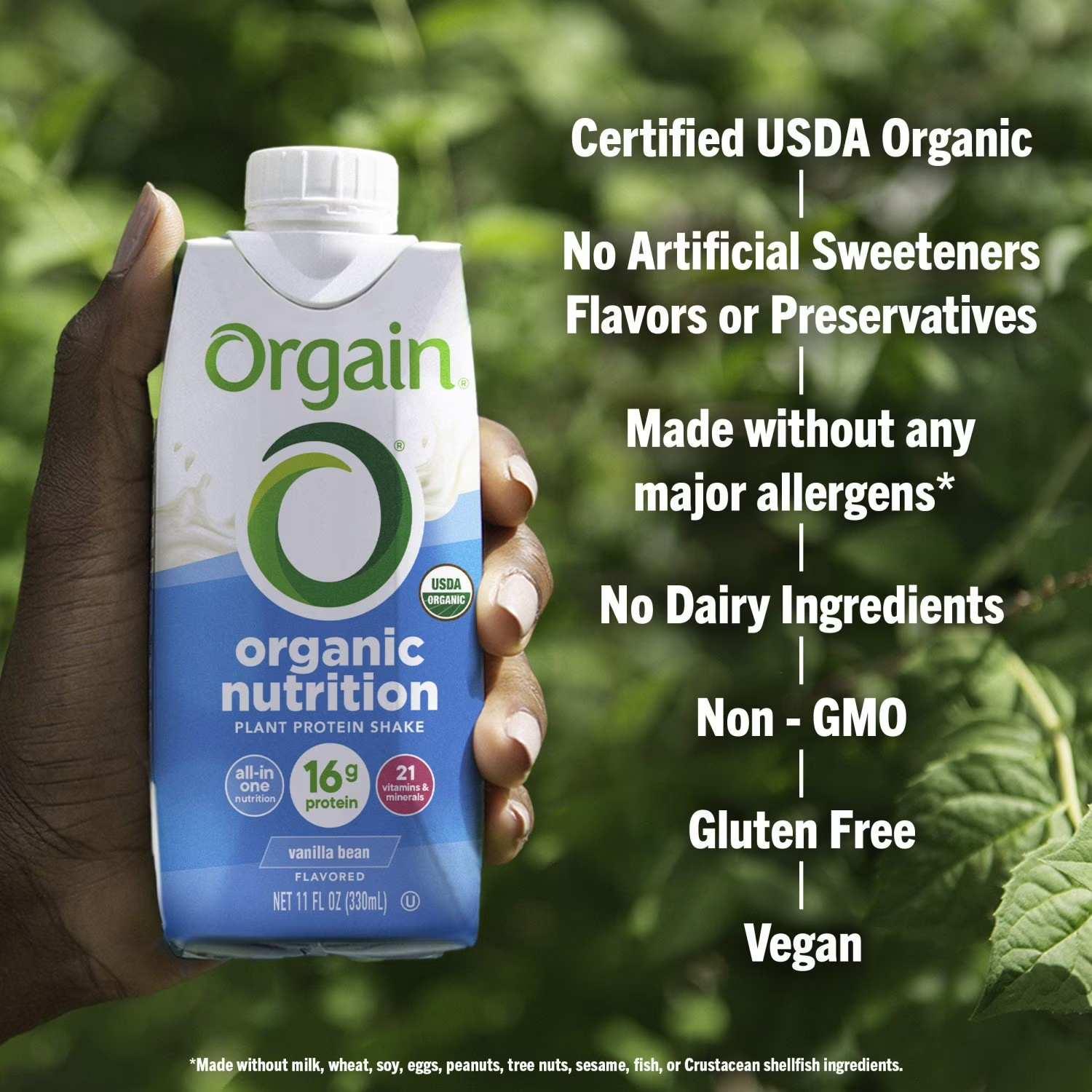 Orgain Organic Nutrition 16g Vegan Plant Based Protein Shake, Vanilla Bean 330ml