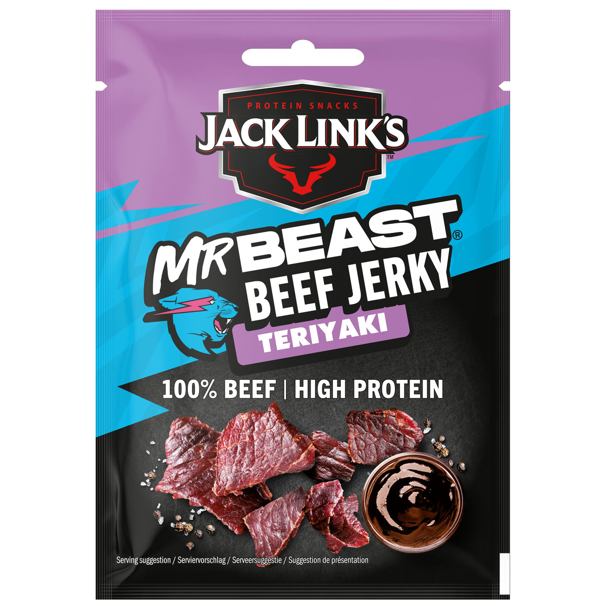Jack Link’s, Mr.Beast Beef Jerky Teriyaki - High Protein Meat Snack - Dried Halal Beef- 1X60Gr