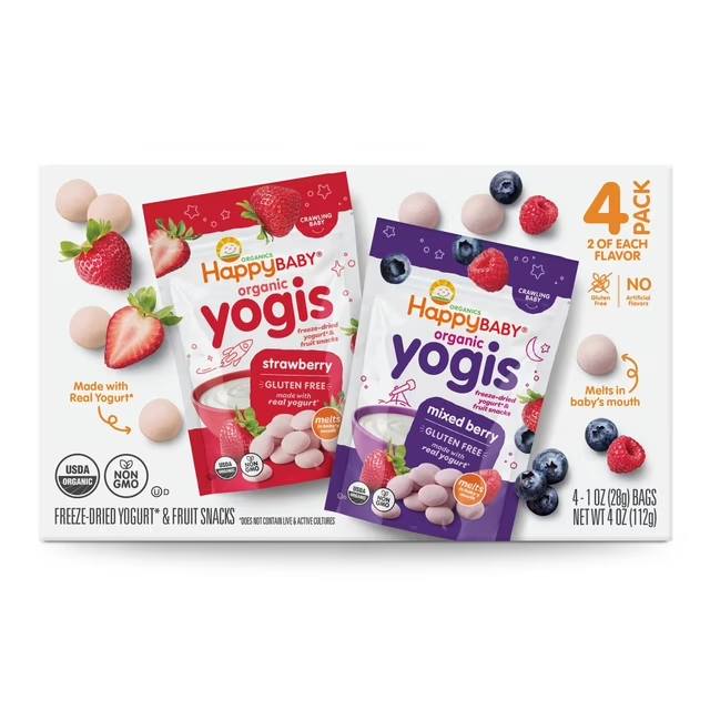 HappyBABY Organics Yogis Melts Variety Pack - 112g (Pack of 4)