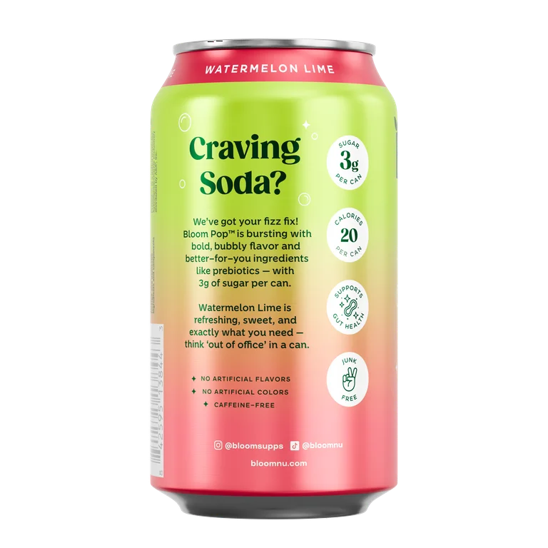 Bloom Pop Watermelon Lime Prebiotic Soda 355ml
