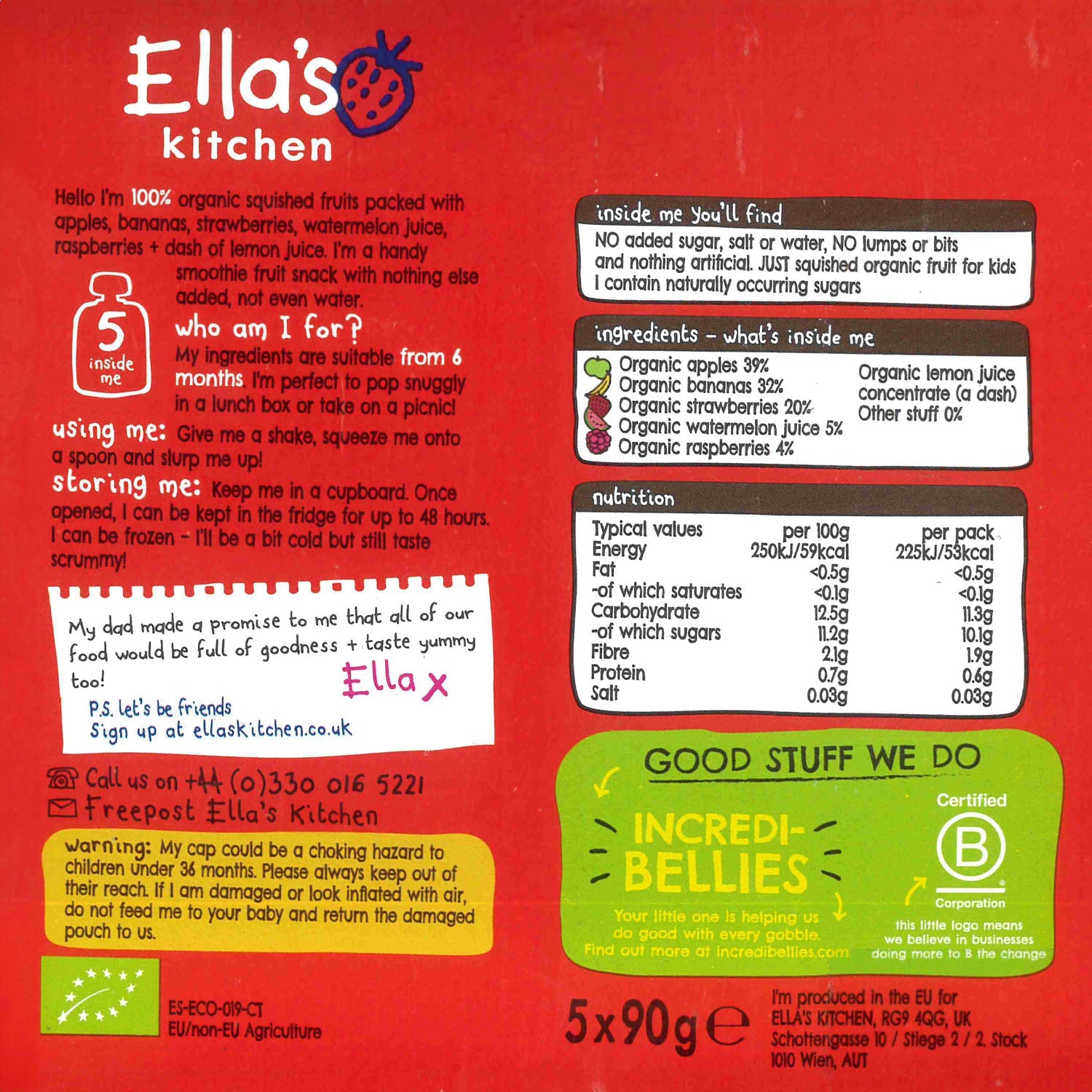 Ella's Kitchen organic the red one 90g x 5. Expiry Date: 1-May-26