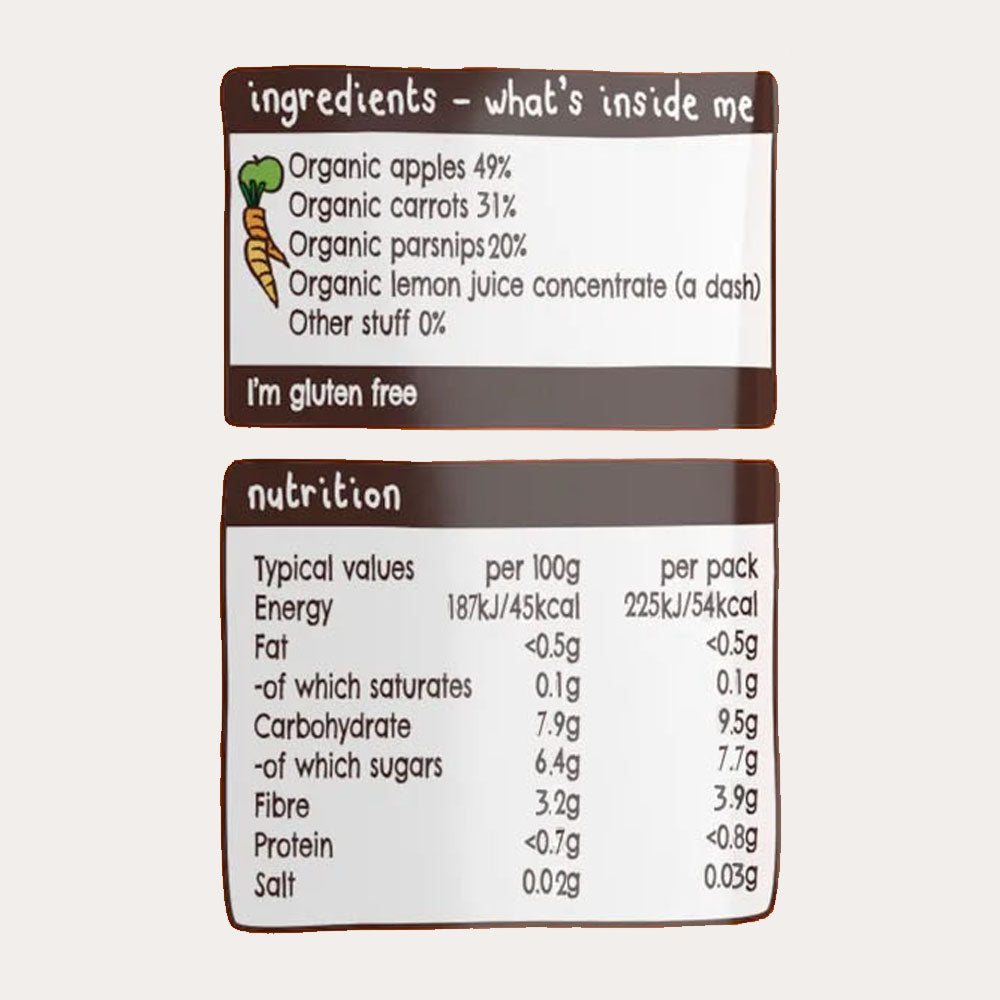 Ella's Kitchen organic carrots apples + parsnip 120g. Expiry date, 1-Jun-26