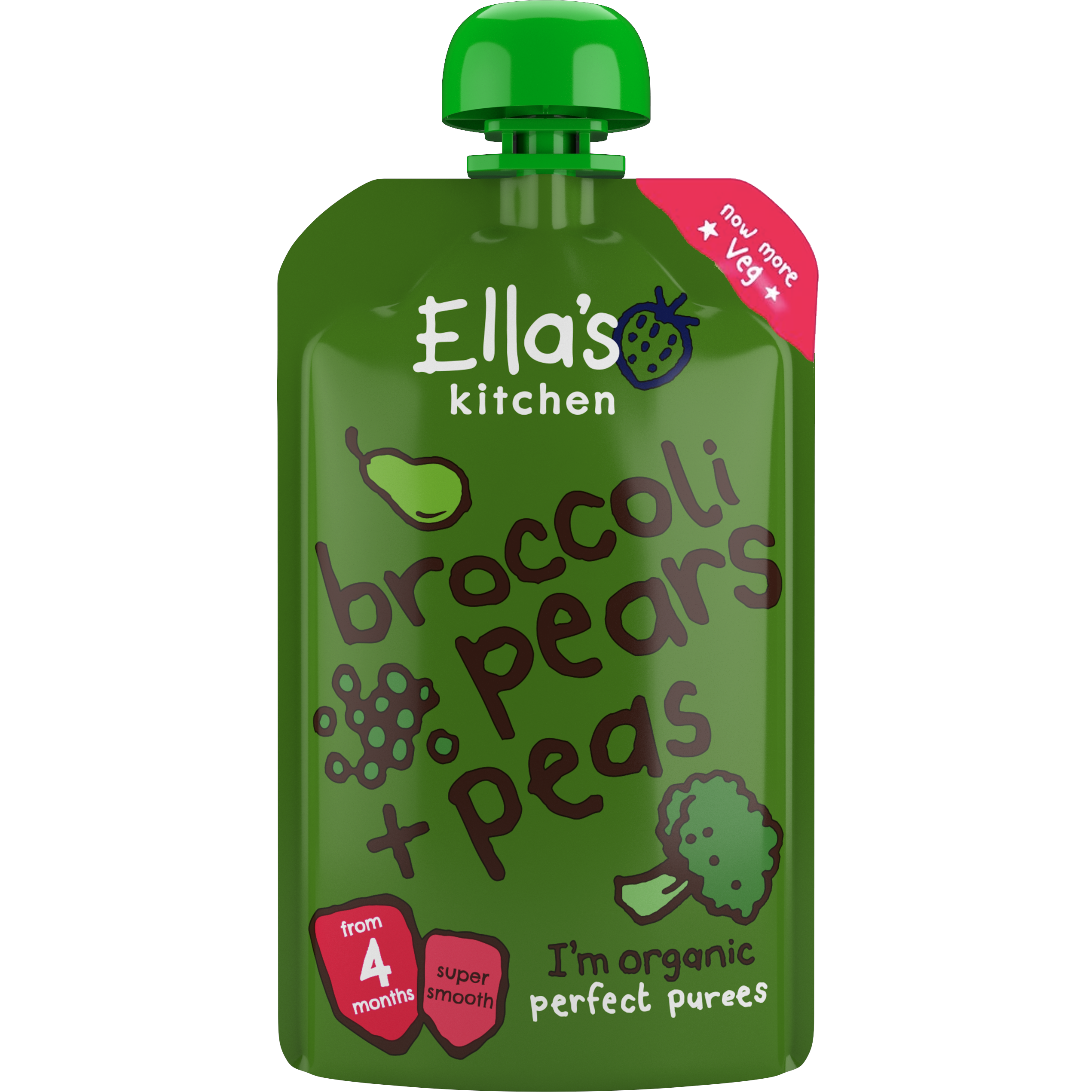 Ella's Kitchen organic broccoli pears + peas 120g. Expiry date: 1-Jun-26
