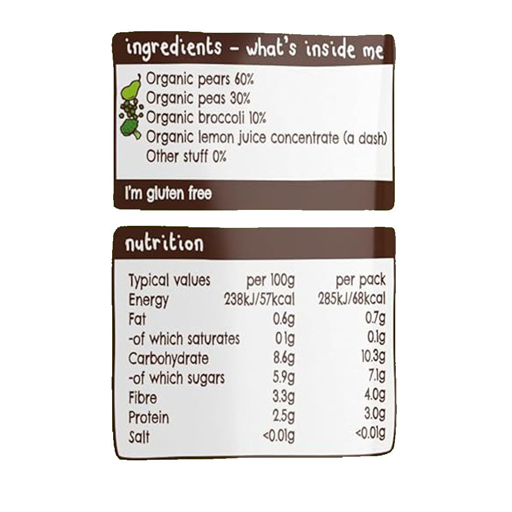 Ella's Kitchen organic broccoli pears + peas 120g. Expiry date: 1-Jun-26
