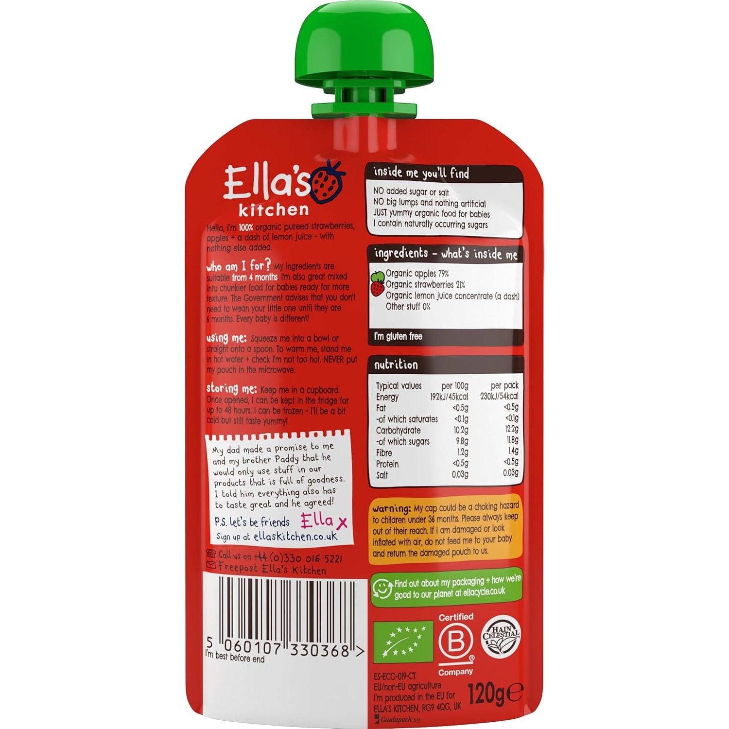 Ella's Kitchen organic strawberries + apples 120g.