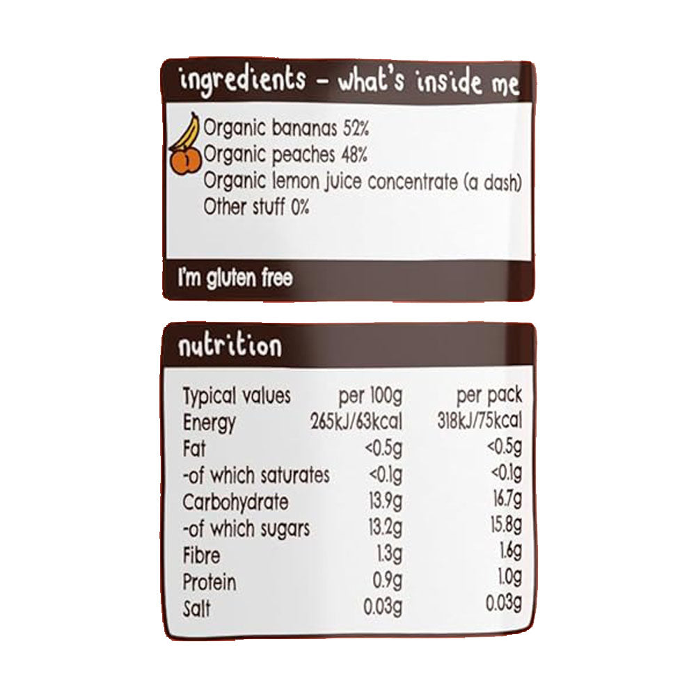 Ella's Kitchen organic peaches + bananas 120g. Expiry date: 12-Jun-26