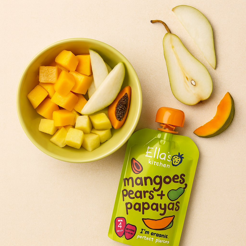 Ella's Kitchen organic mangoes pears + papayas 120g.